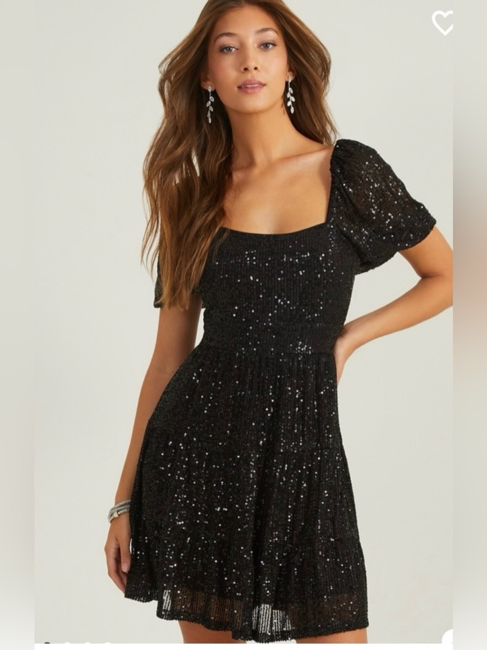 Altar'd State Regina Puff Sleeve Sequin Cocktail Dress in Black, Size Large
